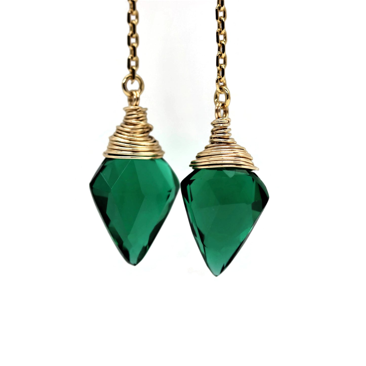 Green Quartz Earrings Gold Circle Post Chain - Sienna Grace Jewelry
