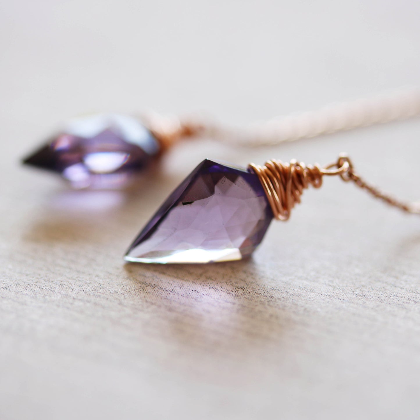 Arrowhead Amethyst Quartz Necklace and Earring Set in Rose Gold - Sienna Grace Jewelry | Pretty Little Handcrafted Sparkles