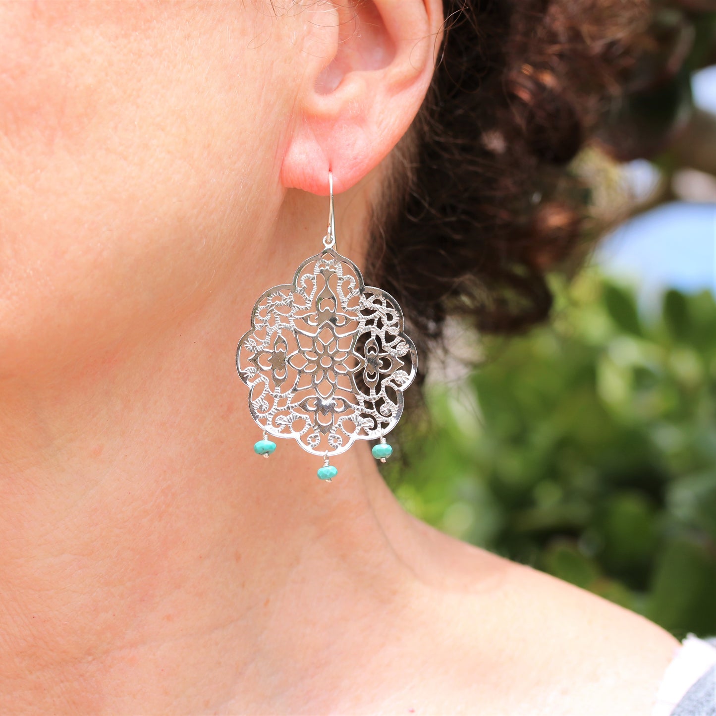 Silver Filigree Earrings With Turquoise Bohemian Style - Sienna Grace Jewelry