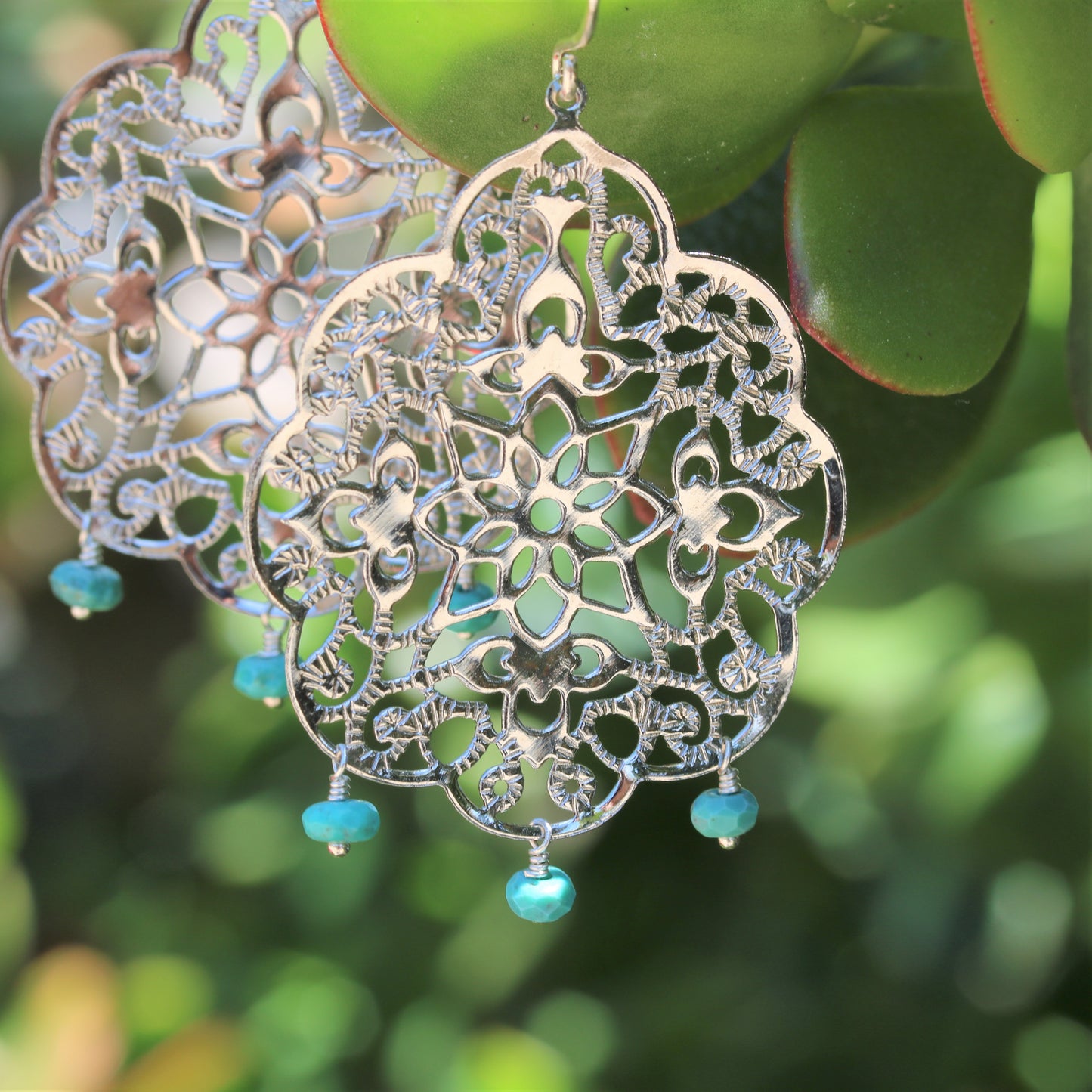 Silver Filigree Earrings With Turquoise Bohemian Style - Sienna Grace Jewelry