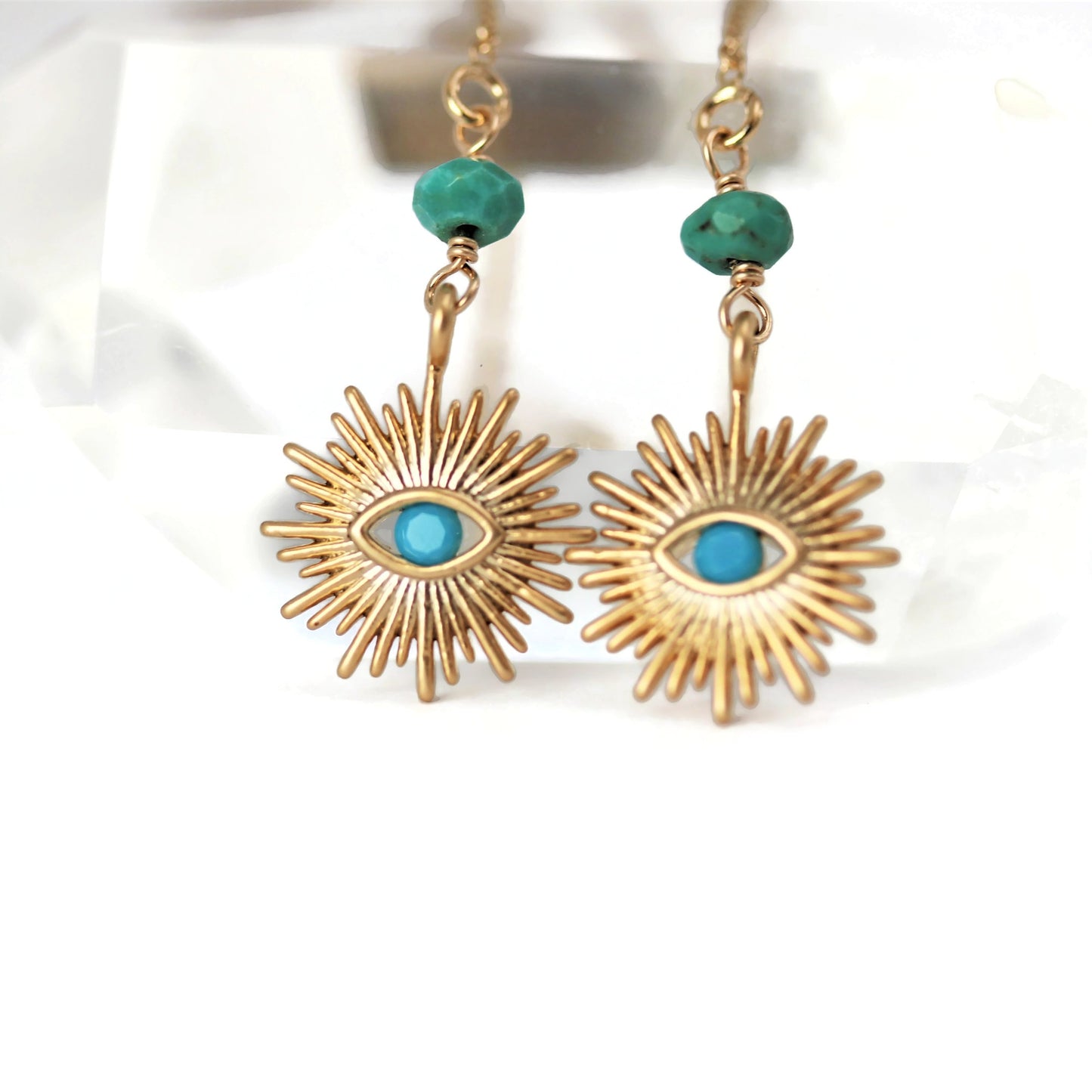 Gold Evil Eye Threader Style Earrings with Turquoise - Sienna Grace Jewelry