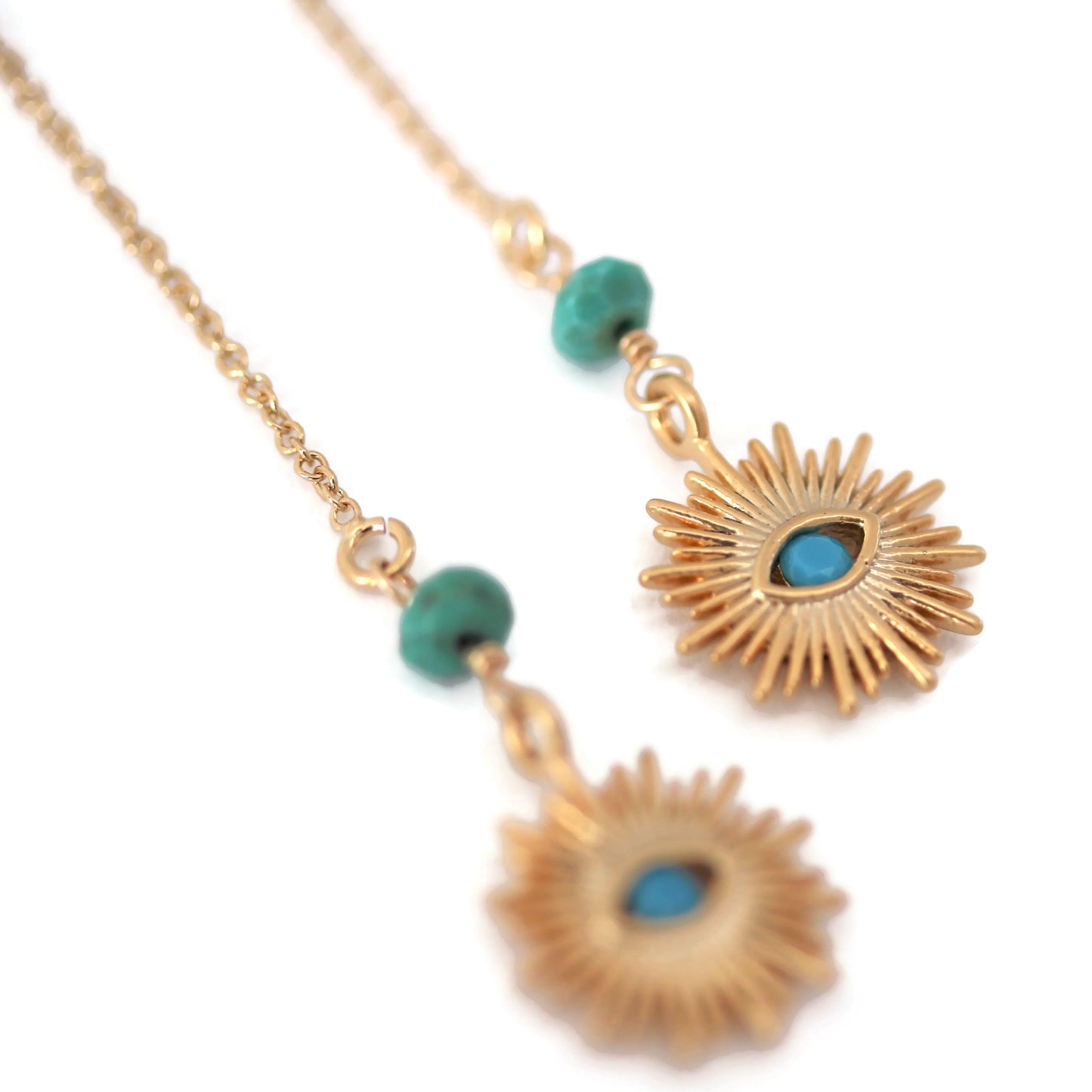 Gold Evil Eye Threader Style Earrings with Turquoise - Sienna Grace Jewelry