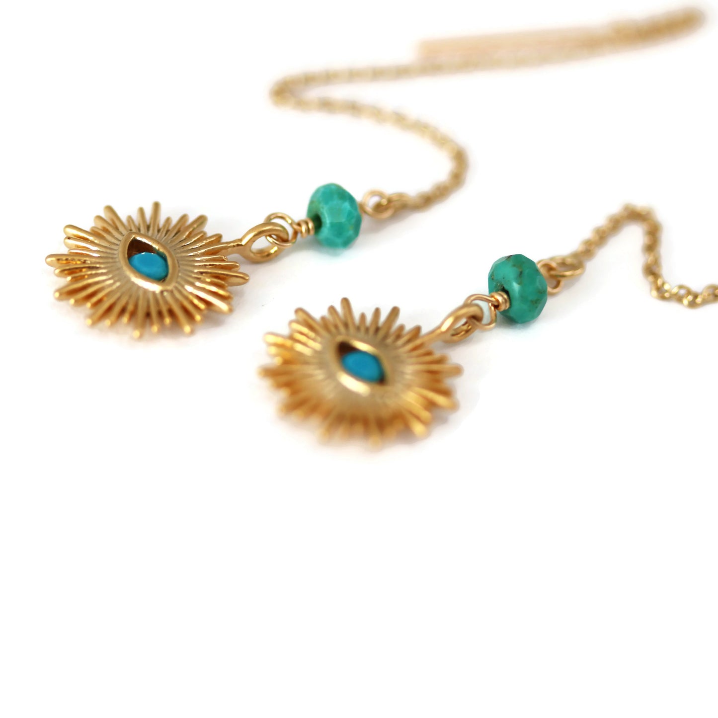 Gold Evil Eye Threader Style Earrings with Turquoise - Sienna Grace Jewelry