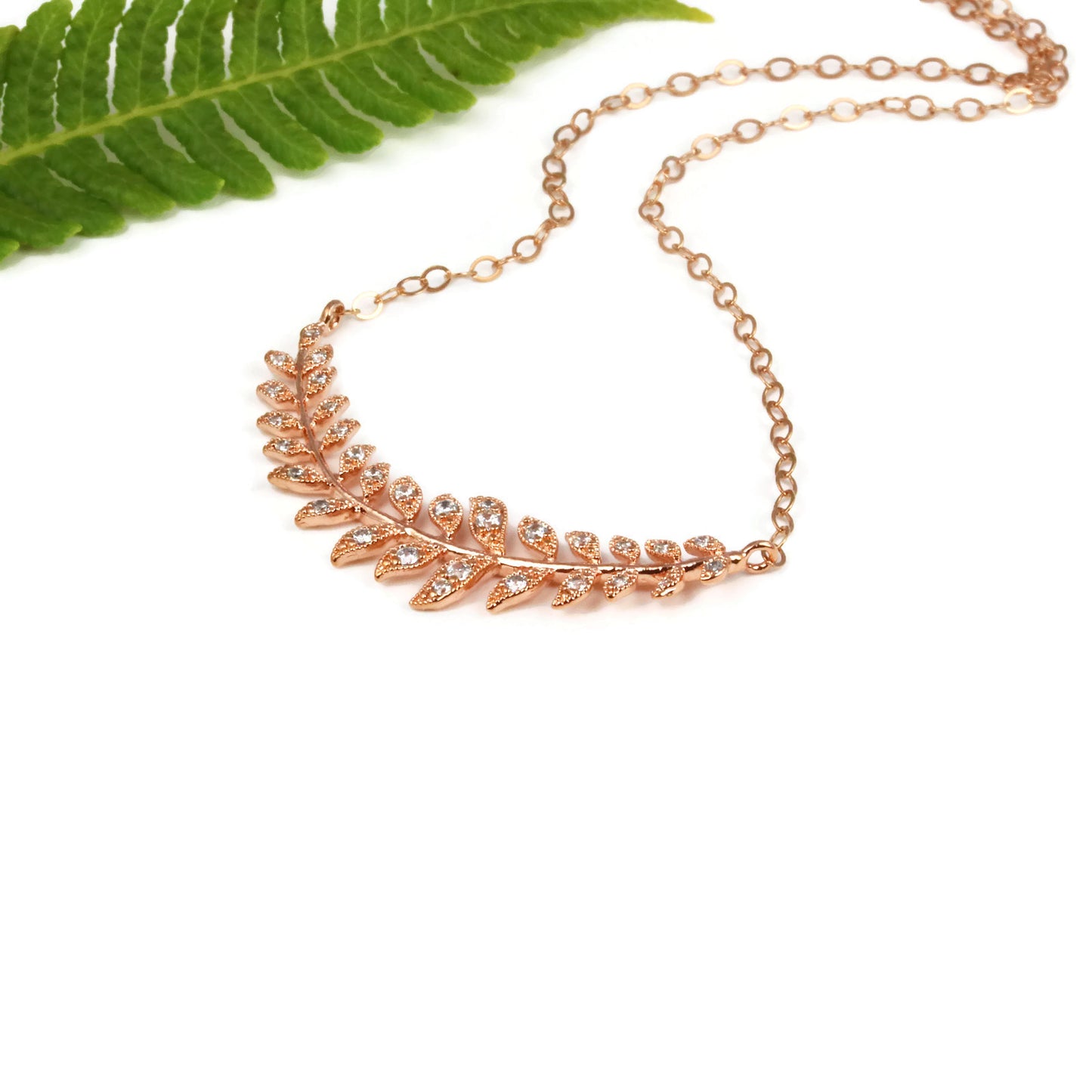 Laurel Leaf Necklace in Rose Gold for Brides and Bridesmaids - Sienna Grace Jewelry | Pretty Little Handcrafted Sparkles