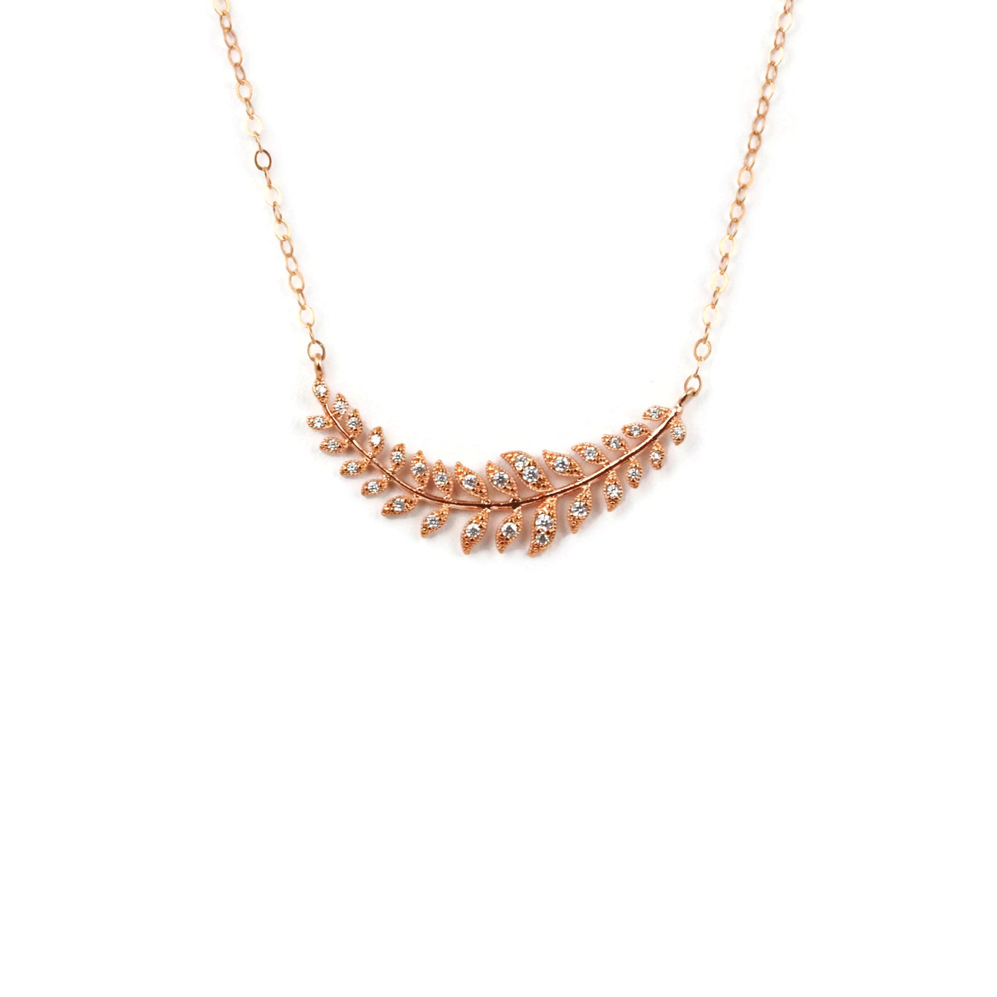 Laurel Leaf Necklace in Rose Gold for Brides and Bridesmaids - Sienna Grace Jewelry | Pretty Little Handcrafted Sparkles