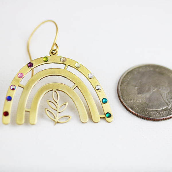 Rainbow Earrings Gold Brass Crystal Dangles - Sienna Grace Jewelry