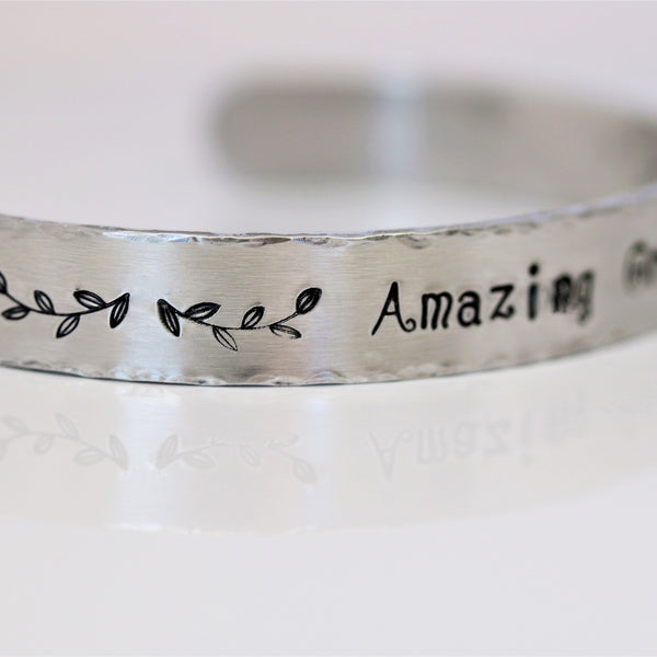 Amazing Grace Hand Stamped Bracelet Adjustable Aluminum - Sienna Grace Jewelry | Pretty Little Handcrafted Sparkles
