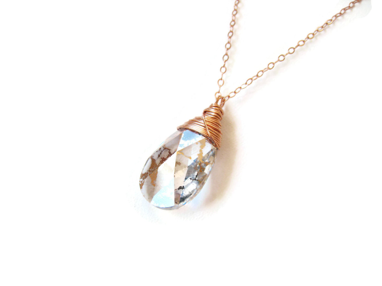 Rose Gold Crystal Wire Wrapped Pendant Necklace - Sienna Grace Jewelry - Pretty Little Handcrafted Sparkles