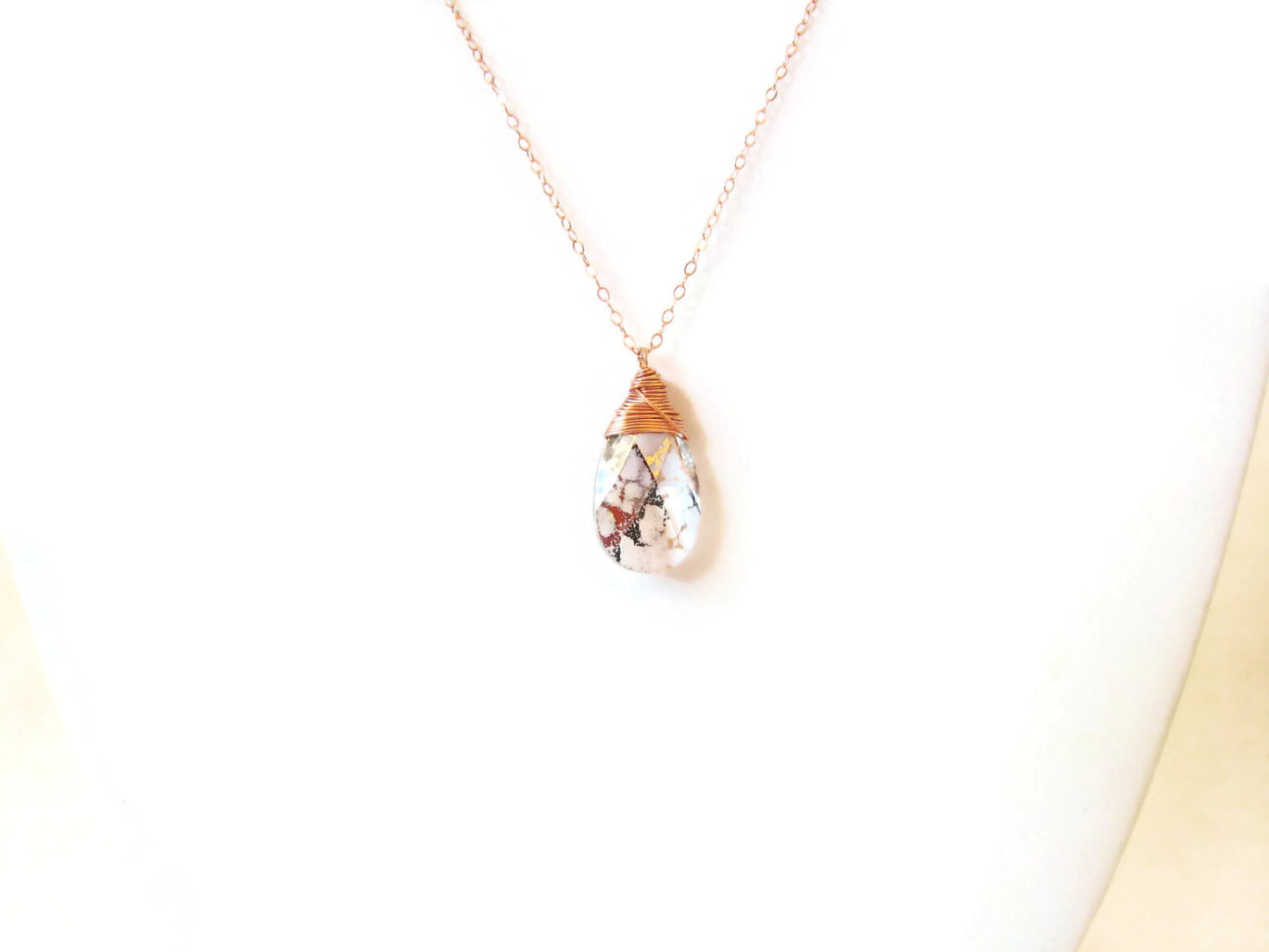 Rose Gold Crystal Wire Wrapped Pendant Necklace - Sienna Grace Jewelry - Pretty Little Handcrafted Sparkles