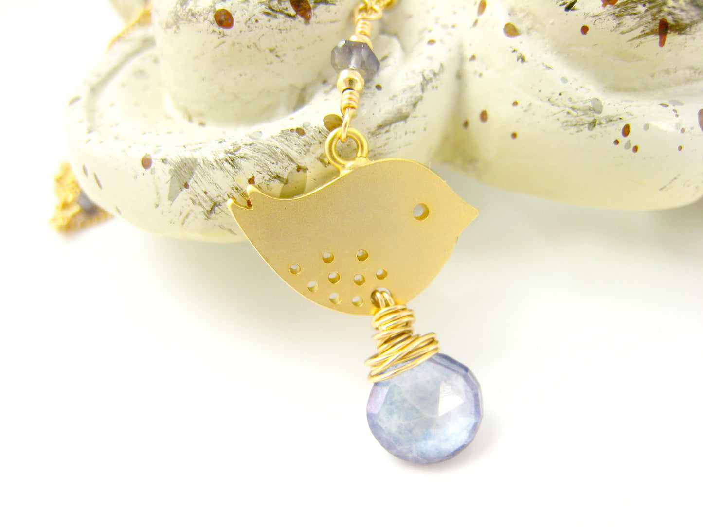Bird Necklace Golden Sparrow with Blue Quartz - Sienna Grace Jewelry | Pretty Little Handcrafted Sparkles