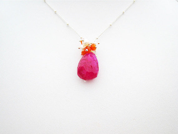 Ruby Moonstone Cluster Style Necklace - Sienna Grace Jewelry | Pretty Little Handcrafted Sparkles
