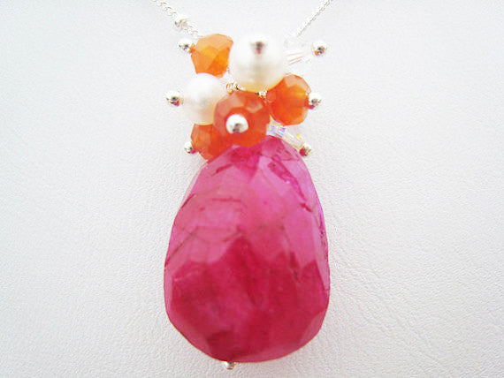 Ruby Moonstone Cluster Style Necklace - Sienna Grace Jewelry | Pretty Little Handcrafted Sparkles