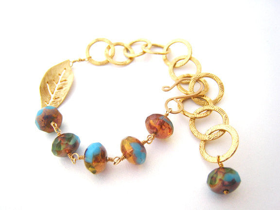 Czech Glass Earrings and Bracelet Set Golden Leaves - Sienna Grace Jewelry | Pretty Little Handcrafted Sparkles