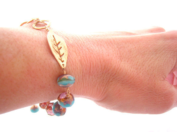 Czech Glass Earrings and Bracelet Set Golden Leaves - Sienna Grace Jewelry | Pretty Little Handcrafted Sparkles