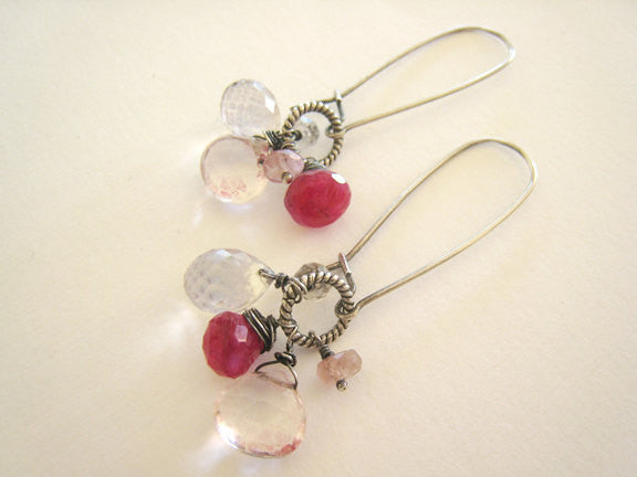 Ruby Moonstone Pink Quartz Long Dangle Earrings - Sienna Grace Jewelry | Pretty Little Handcrafted Sparkles