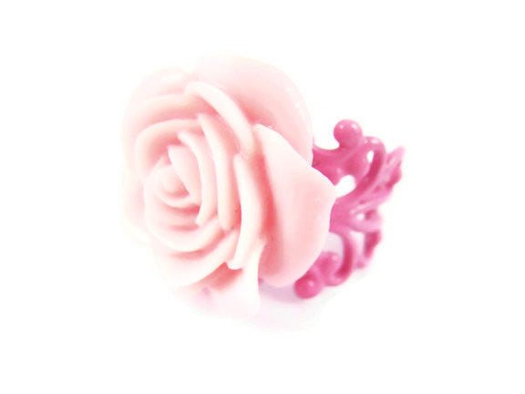 Pink Rose Ring Adjustable Floral Jewelry - Sienna Grace Jewelry | Pretty Little Handcrafted Sparkles