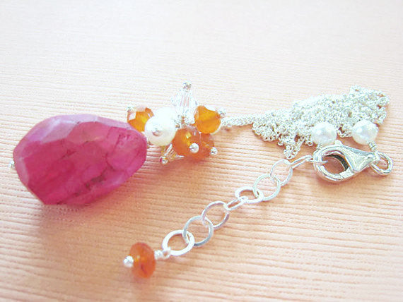 Ruby Moonstone Cluster Style Necklace - Sienna Grace Jewelry | Pretty Little Handcrafted Sparkles
