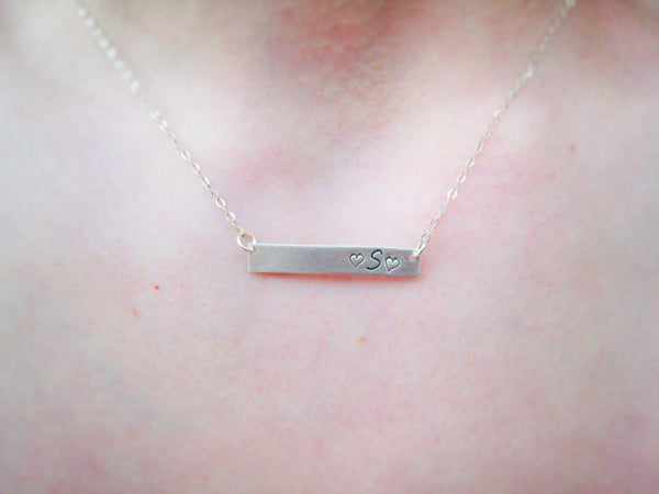 Sterling Silver Bar Necklace Hand Stamped Personalized - Sienna Grace Jewelry | Pretty Little Handcrafted Sparkles