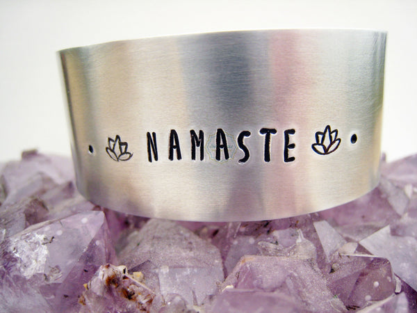 Namaste Cuff Bracelet Aluminum Yoga Jewelry - Sienna Grace Jewelry | Pretty Little Handcrafted Sparkles