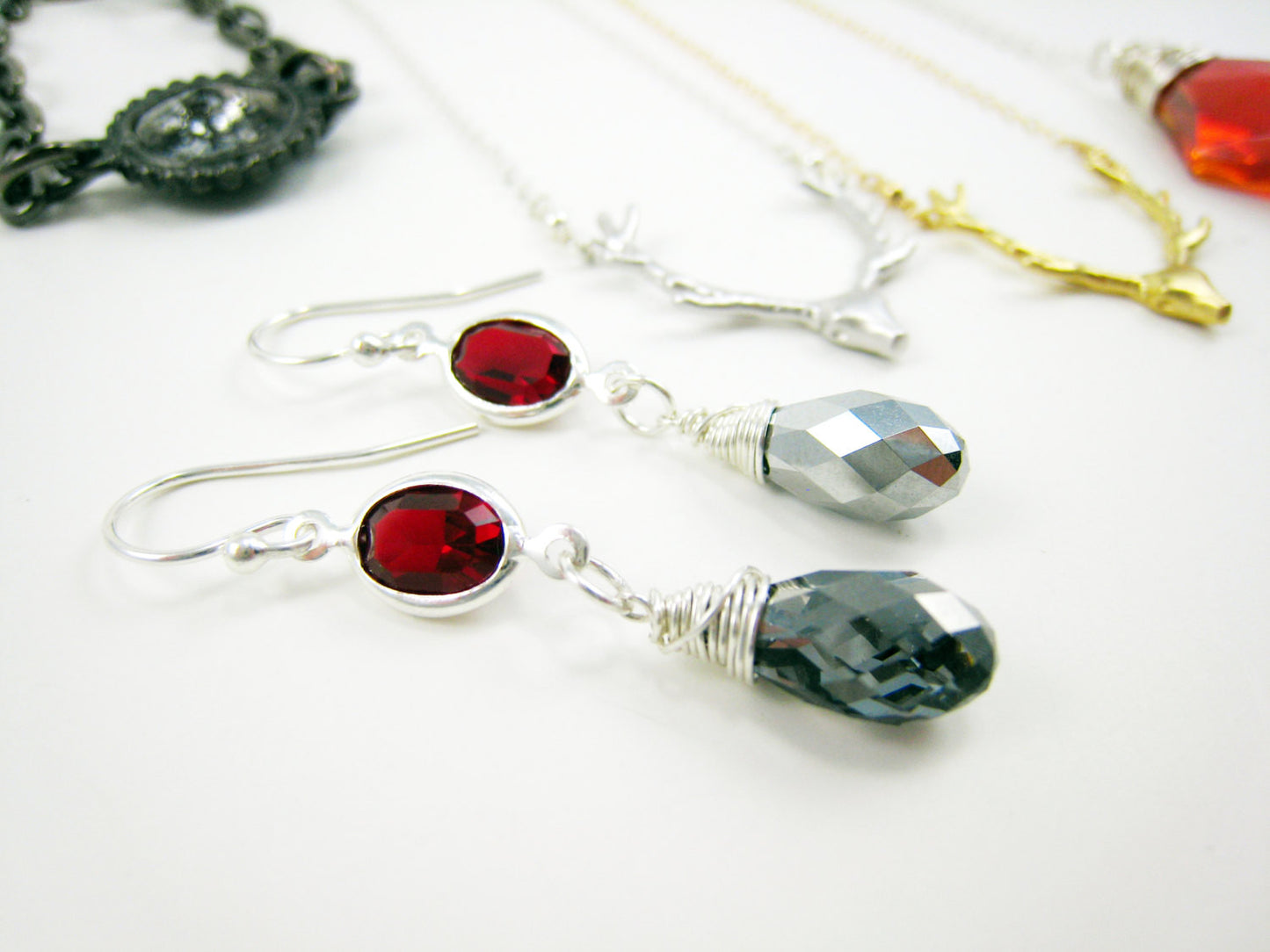 Silver and Red Swarovski Crystal Drop Earrings - Sienna Grace Jewelry | Pretty Little Handcrafted Sparkles