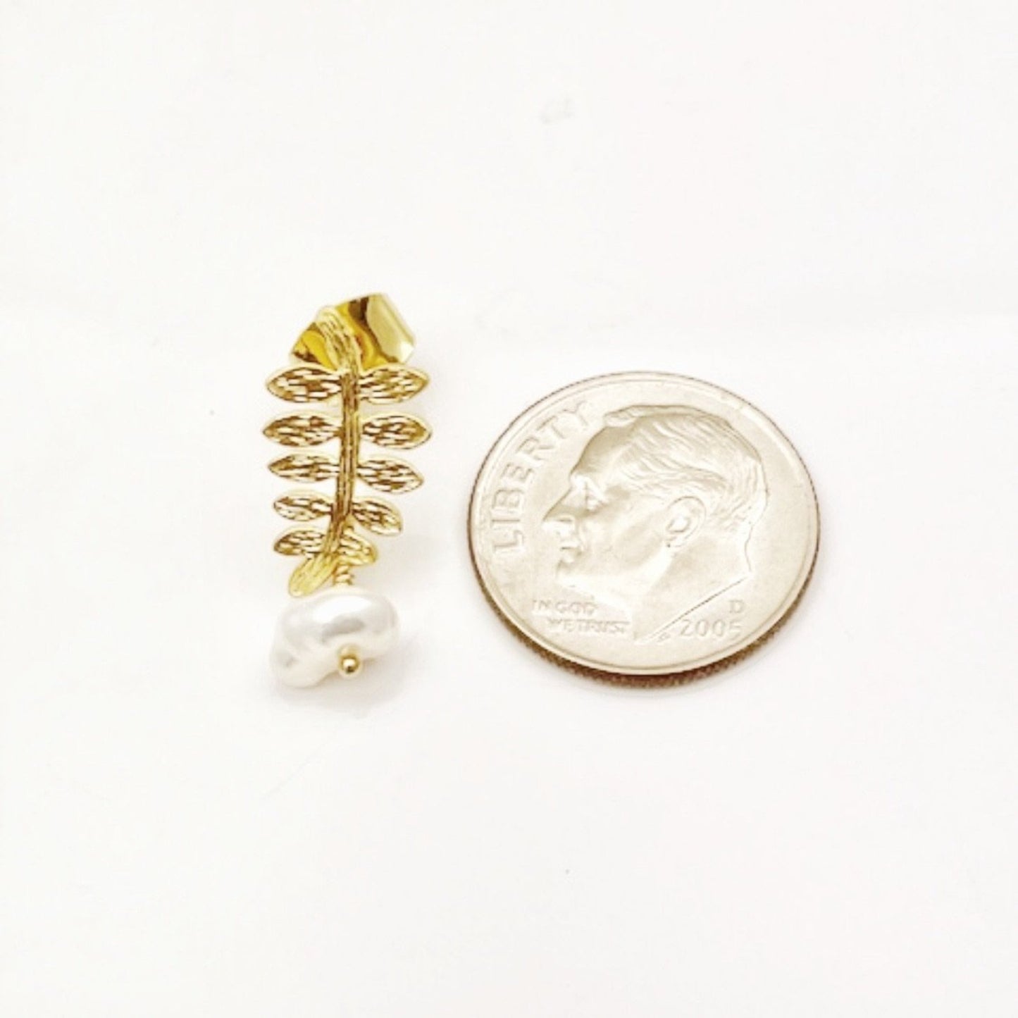 Little Fern Earrings With Pearl Dangle Gold Tone - Sienna Grace Jewelry