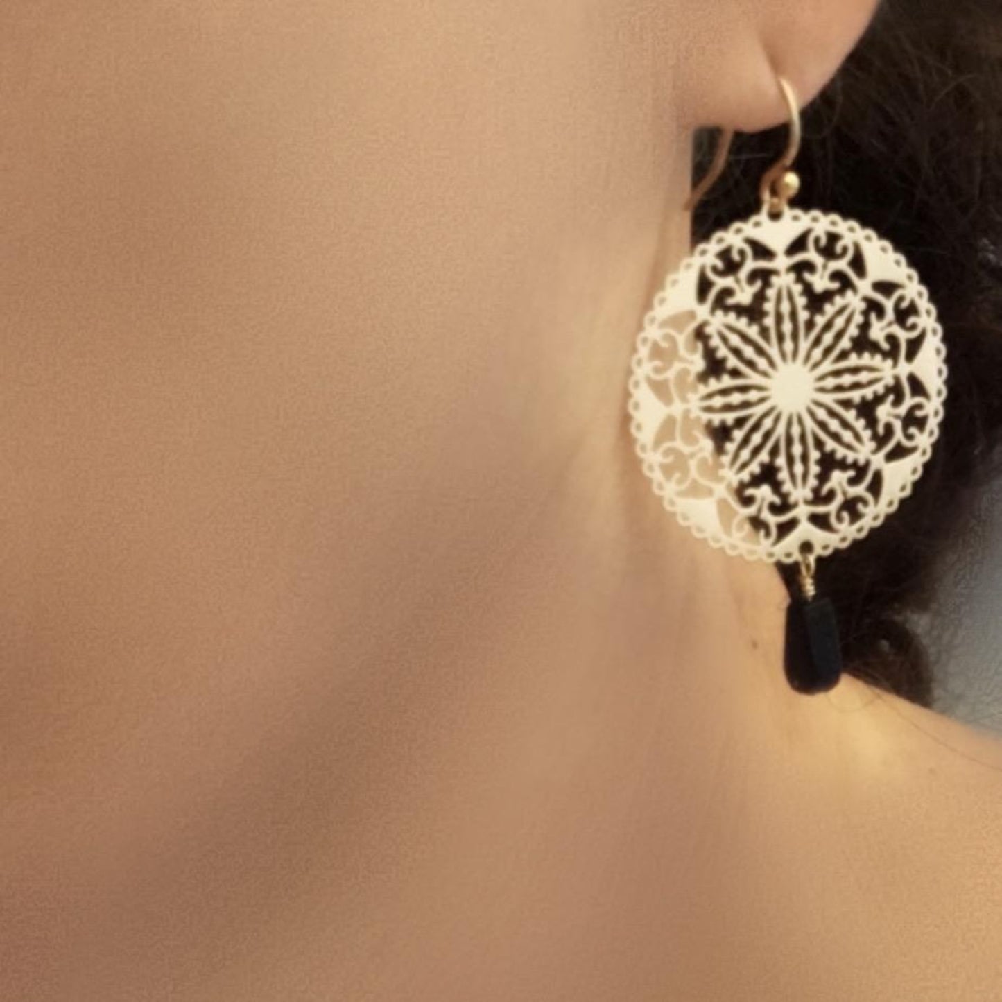 Gold Filigree Earrings Round Floral Bohemian Style
