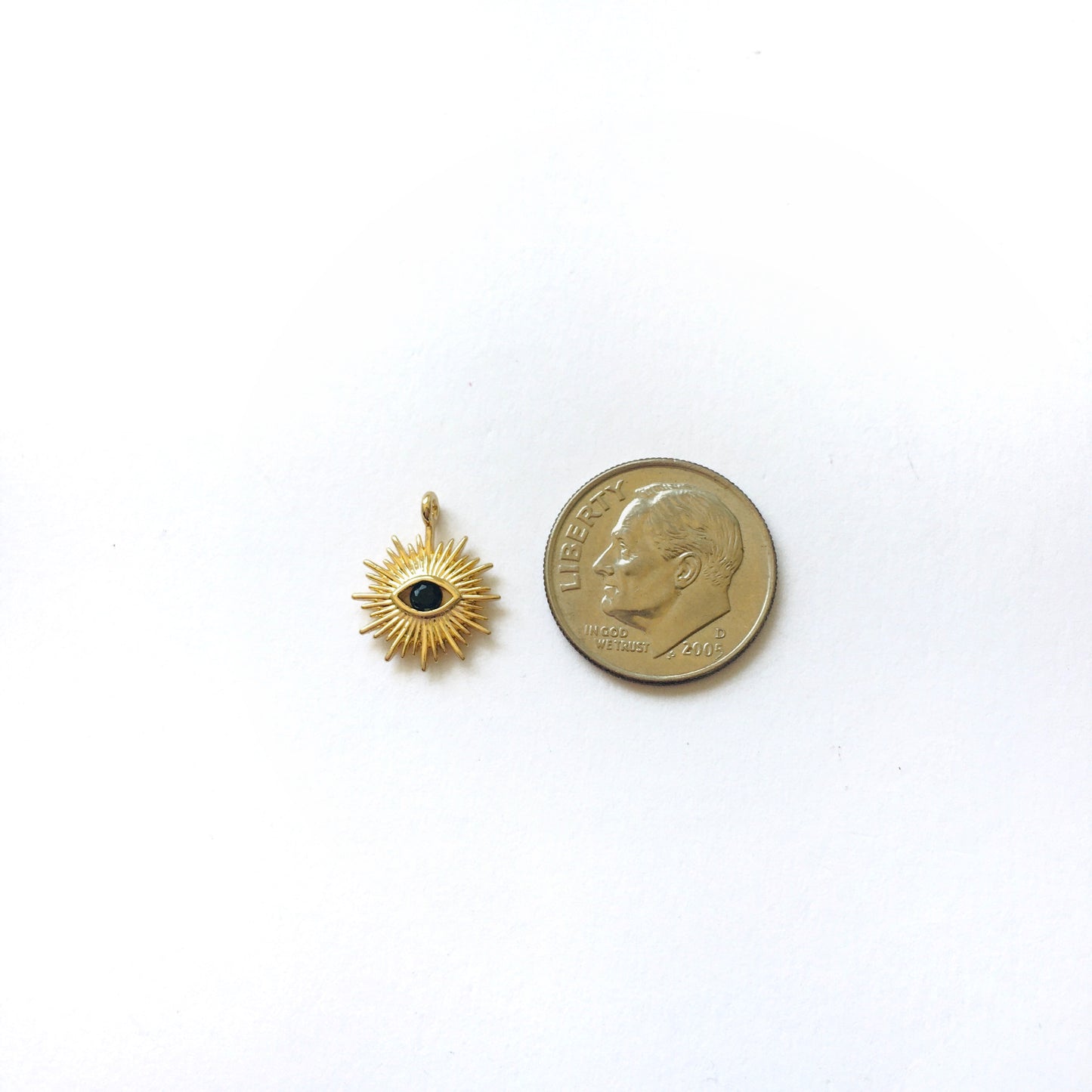 Evil Eye Gold Threader Style Earrings with Black Spinel