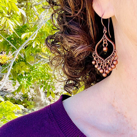Copper Bohemian Style Ball Fringe Earrings - Sienna Grace Jewelry