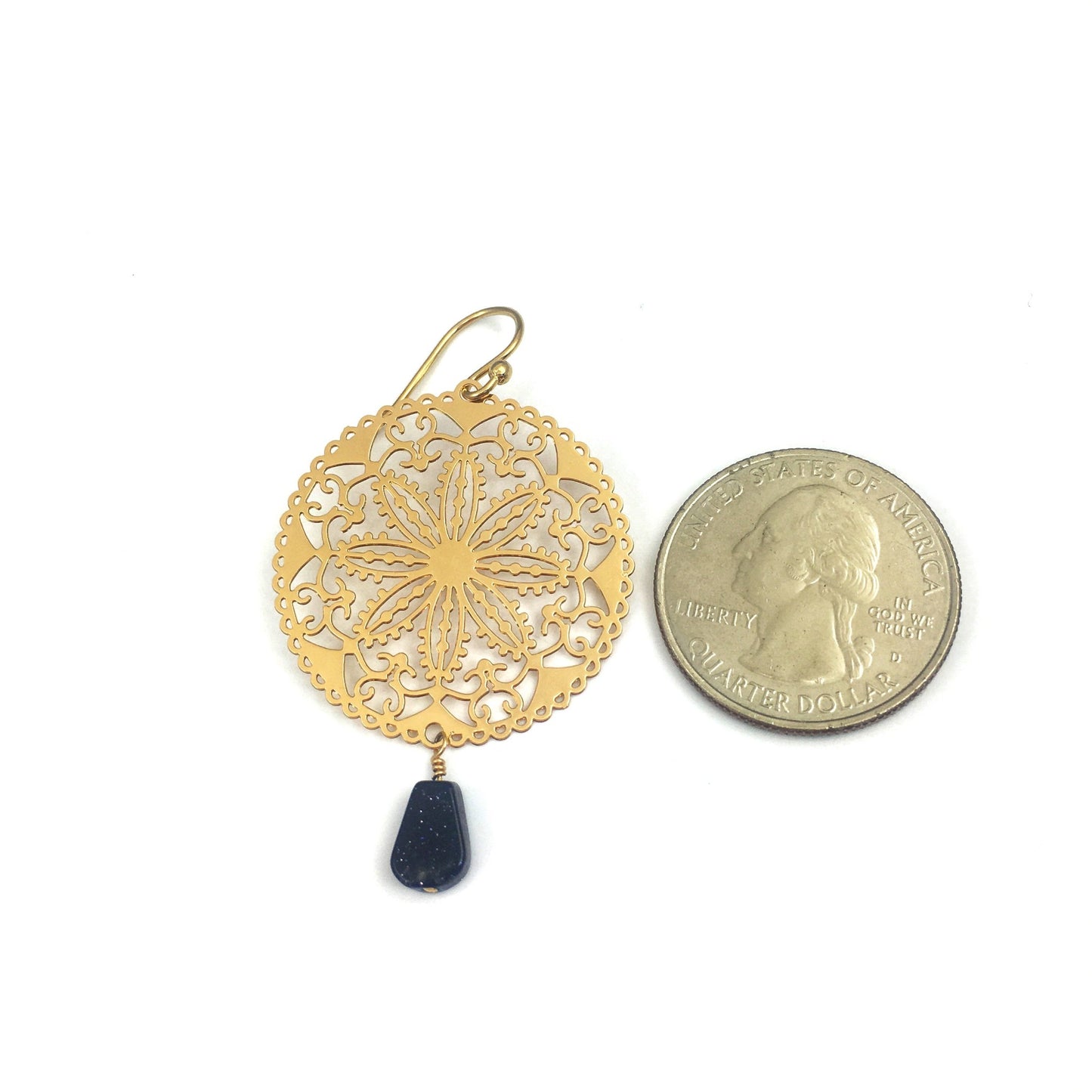 Gold Filigree Earrings Round Floral Bohemian Style