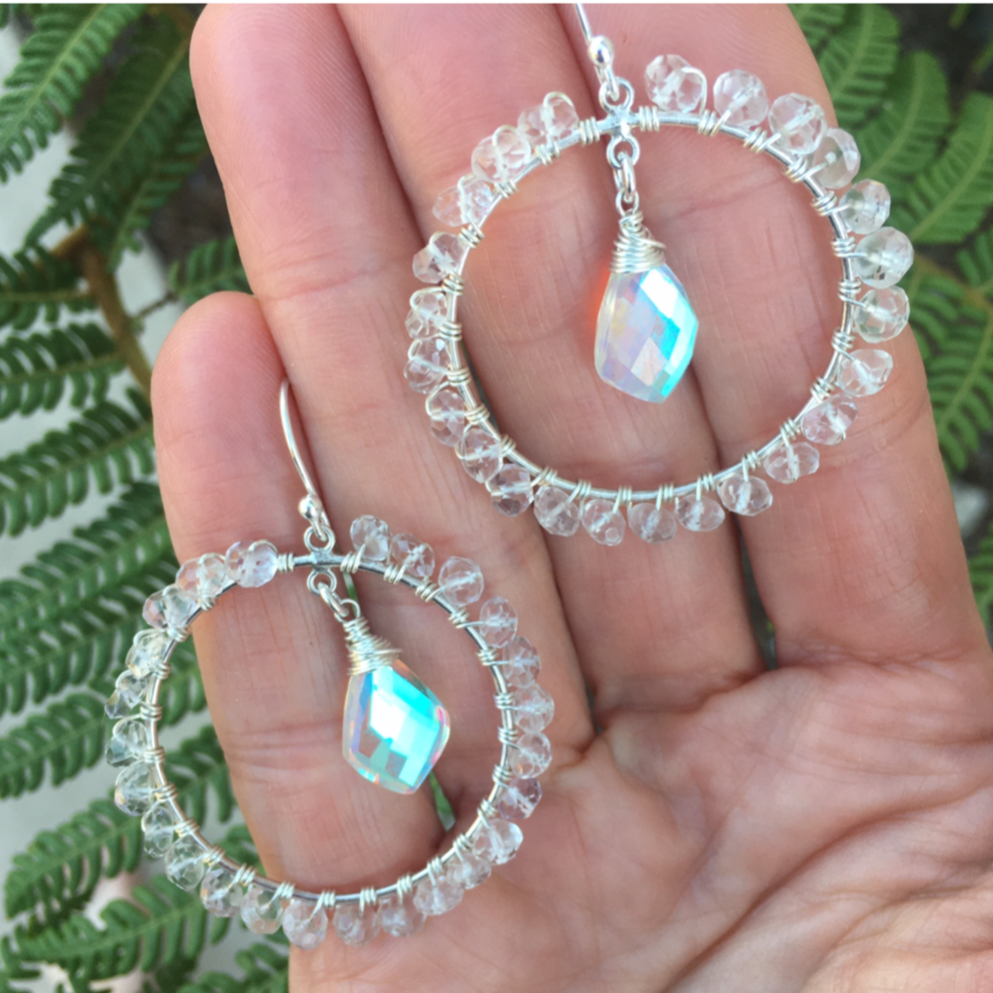 Rainbow Mystic Quartz and Amethyst Wire Wrapped Earrings - Sienna Grace Jewelry