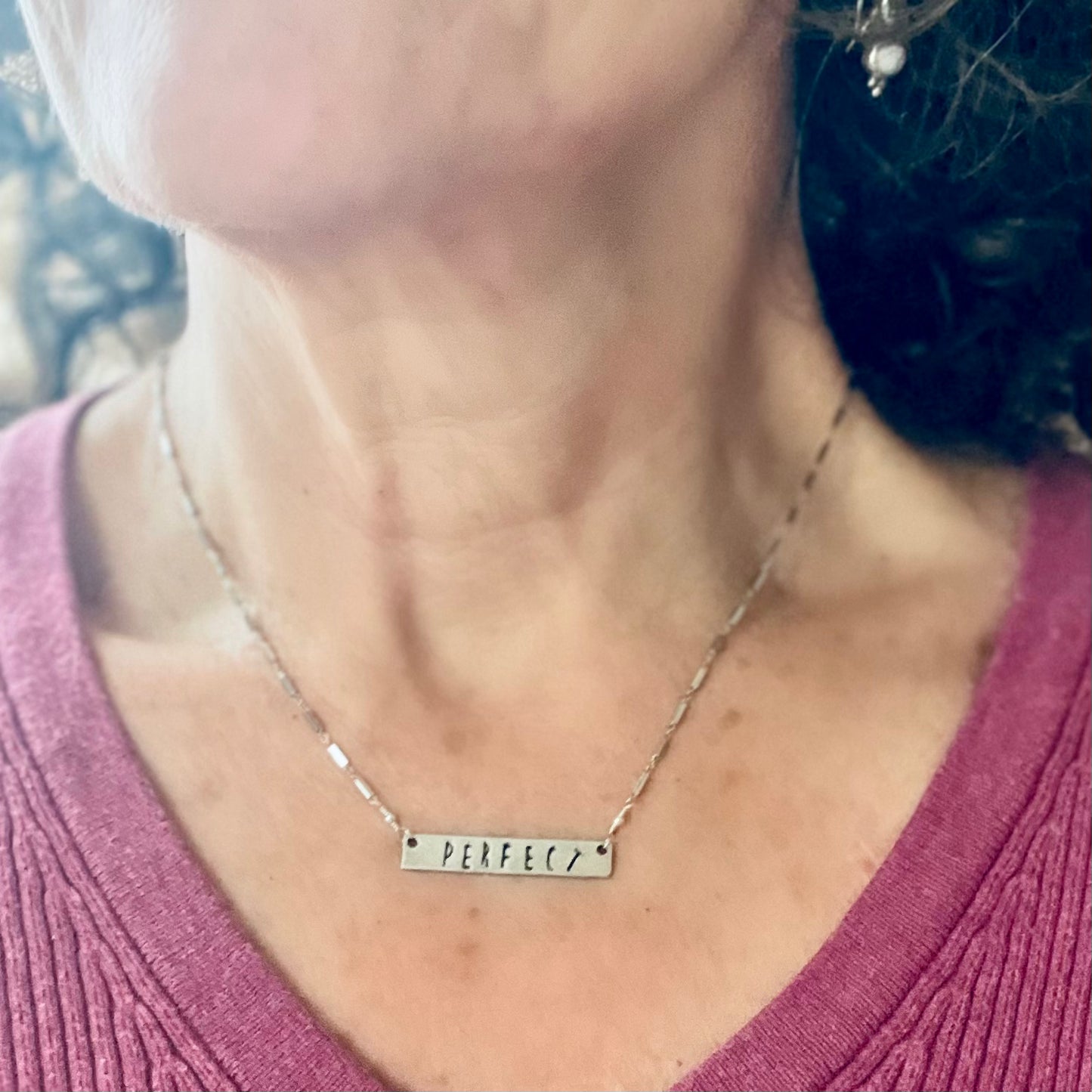 Hand Stamped Bar Necklace Perfect Pewter- Sienna Grace Jewelry