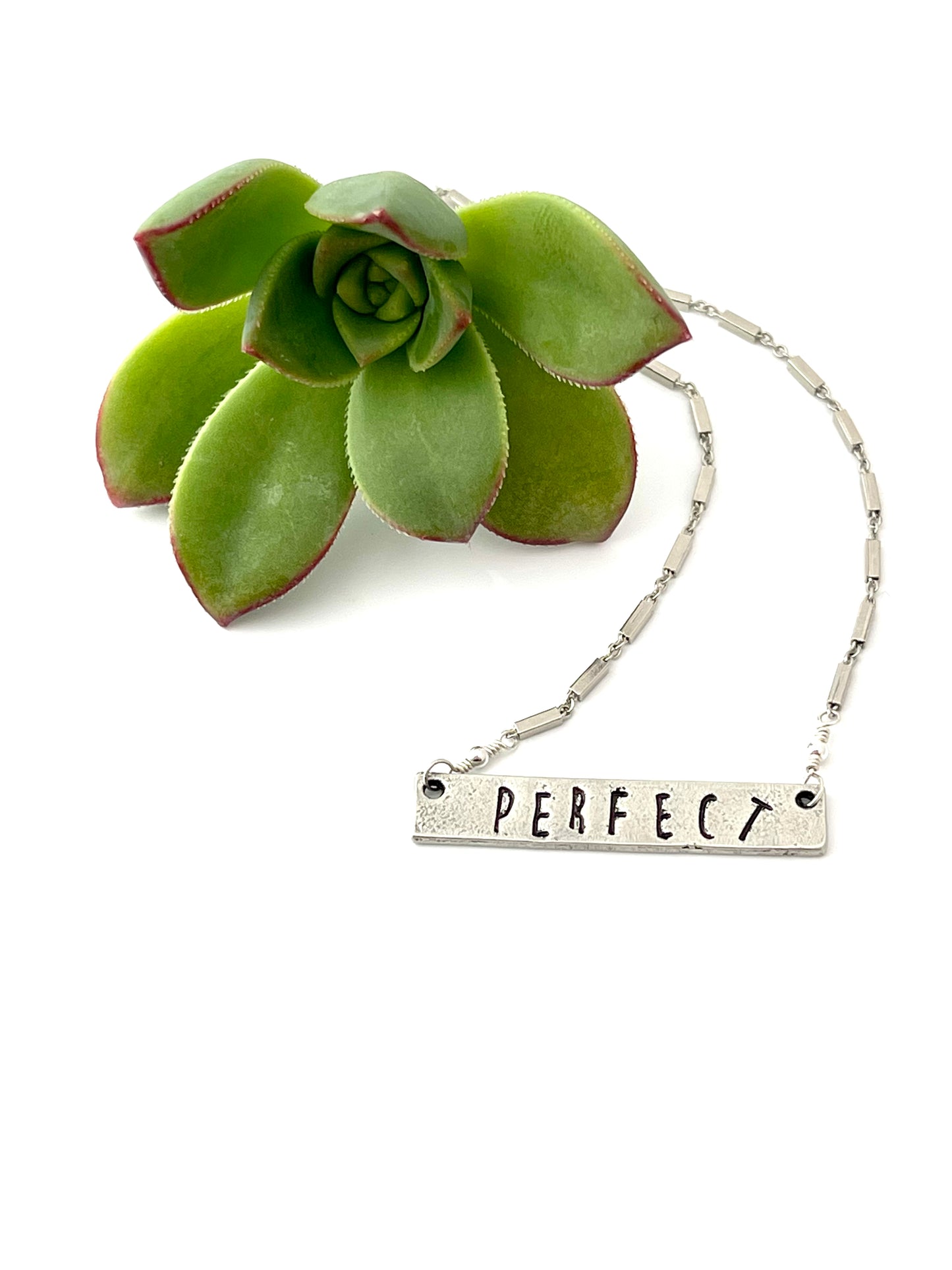Hand Stamped Bar Necklace Perfect Pewter- Sienna Grace Jewelry
