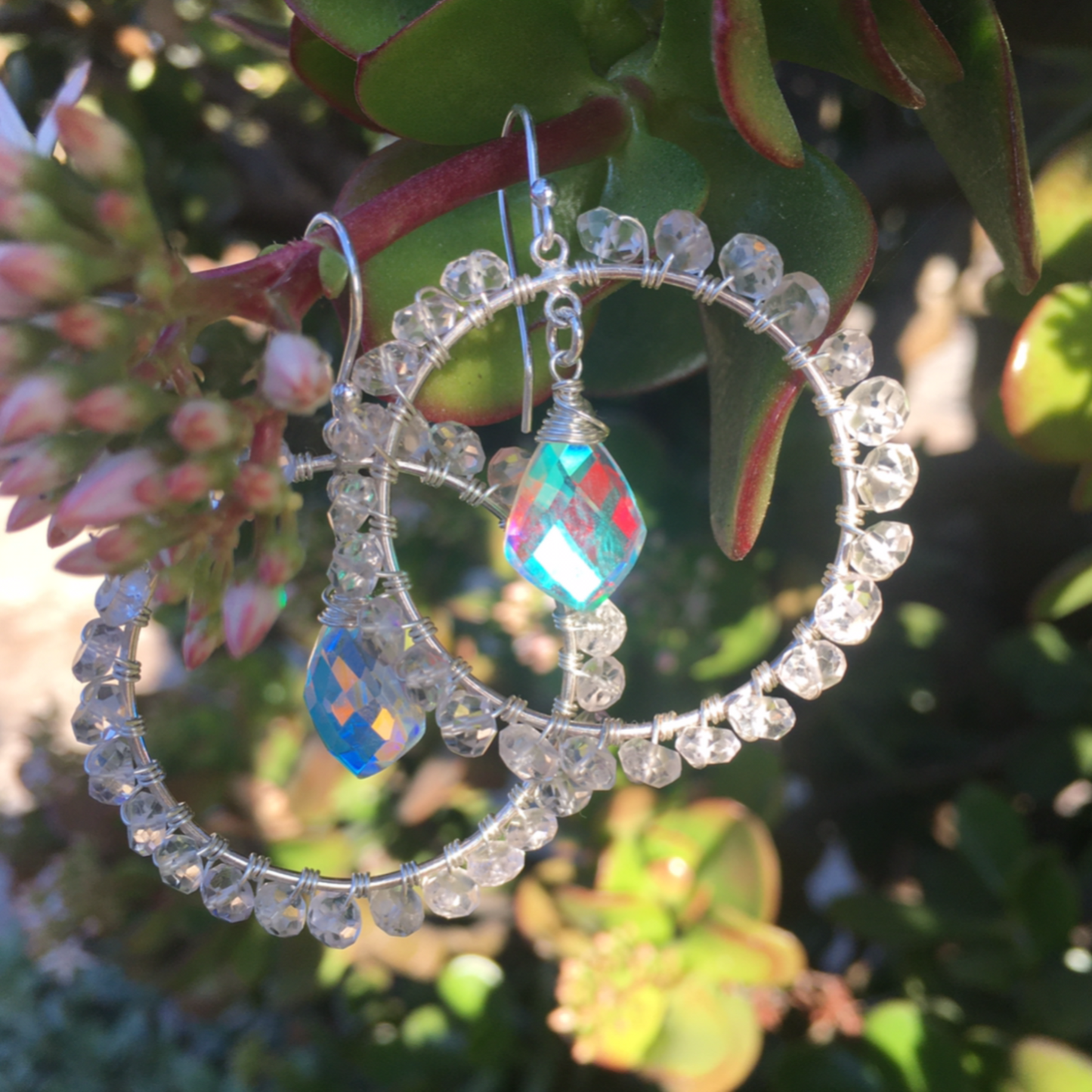 Rainbow Mystic Quartz and Amethyst Wire Wrapped Earrings - Sienna Grace Jewelry