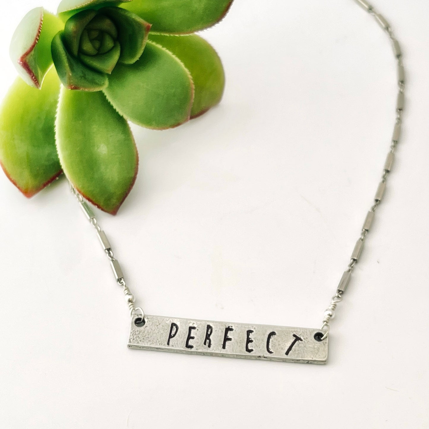 Hand Stamped Bar Necklace Perfect Pewter- Sienna Grace Jewelry