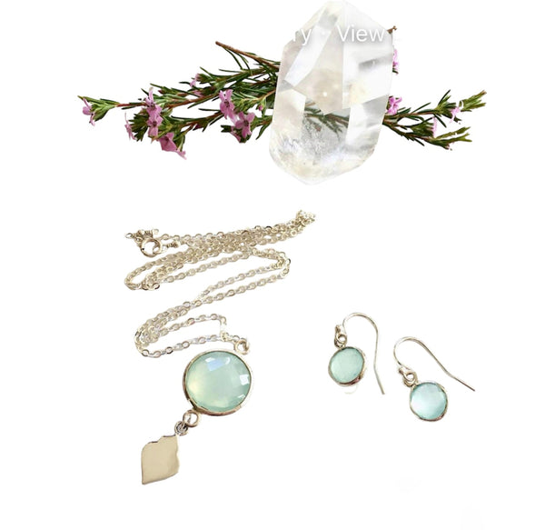 Seafoam Green Chalcedony Sterling Silver Necklace Set