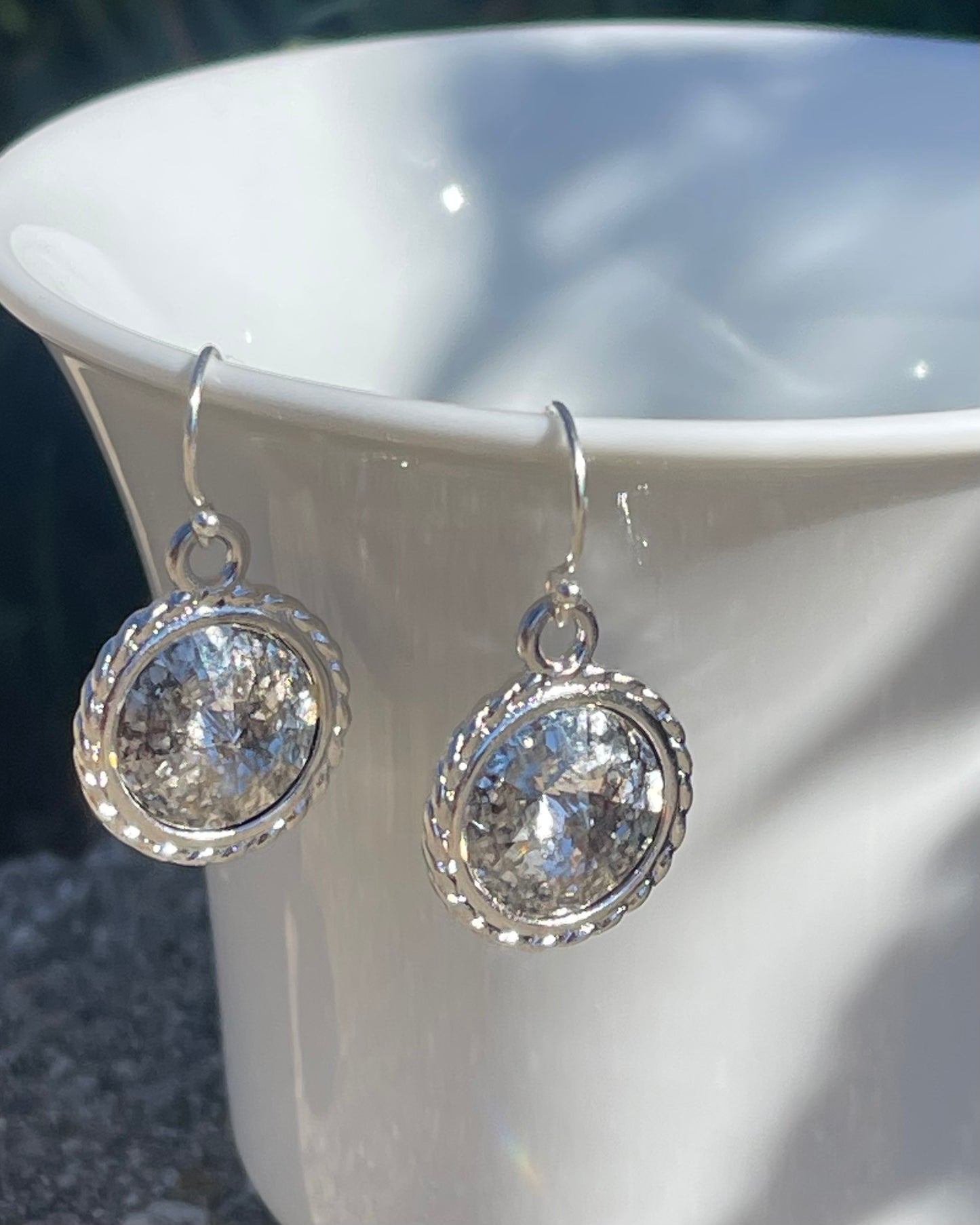 Silver Rivoli Style Crystal Drop Earrings Holiday Jewelry