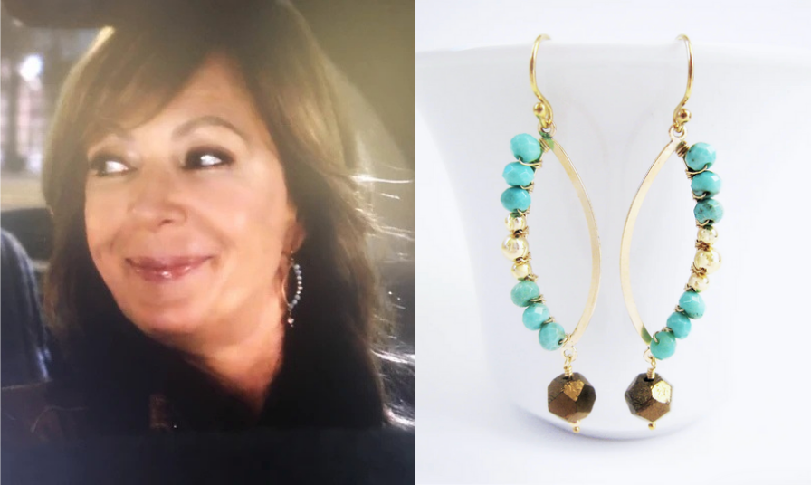 Actress Allison Janney on CBS' TV show Mom wearing Sienna Grace Jewelry's Turquoise and Gold Marquise Shaped Earrings