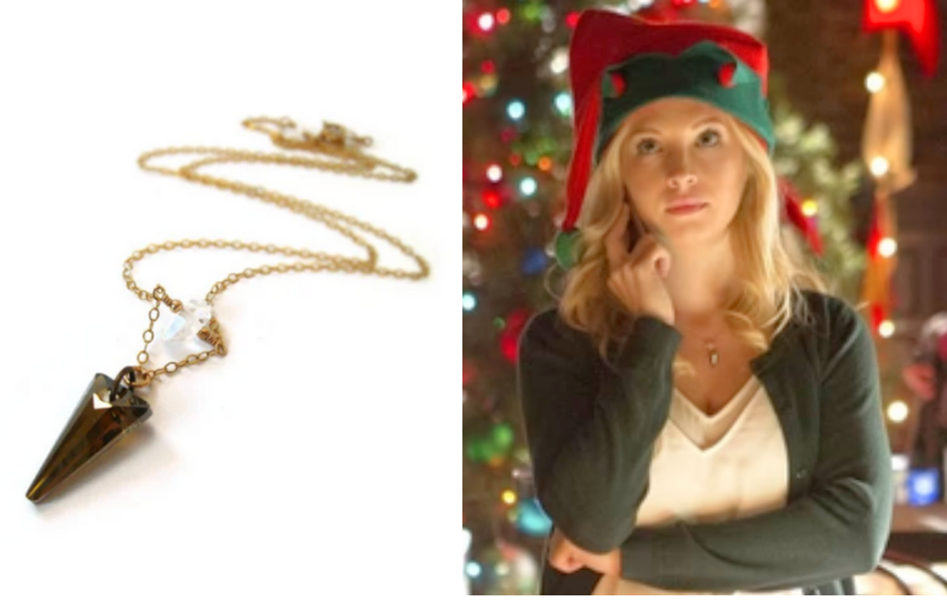 Actress in Christmas Hat on TV show The Vampire Diaries wearing Sienna Grace Jewelry's Spike Necklace