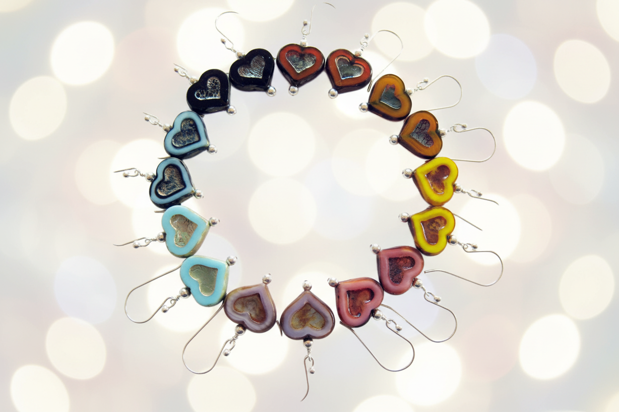 Turquoise Czech Glass Heart Earrings