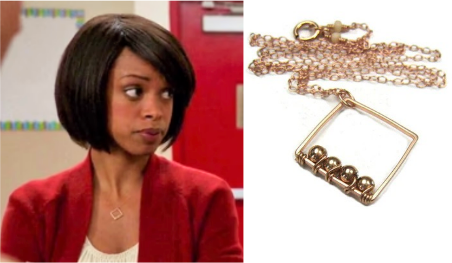 Actress on Law and Order: SVU television show wearing Sienna Grace Jewelry's Minimalist Rose Gold Square Geometric Necklace