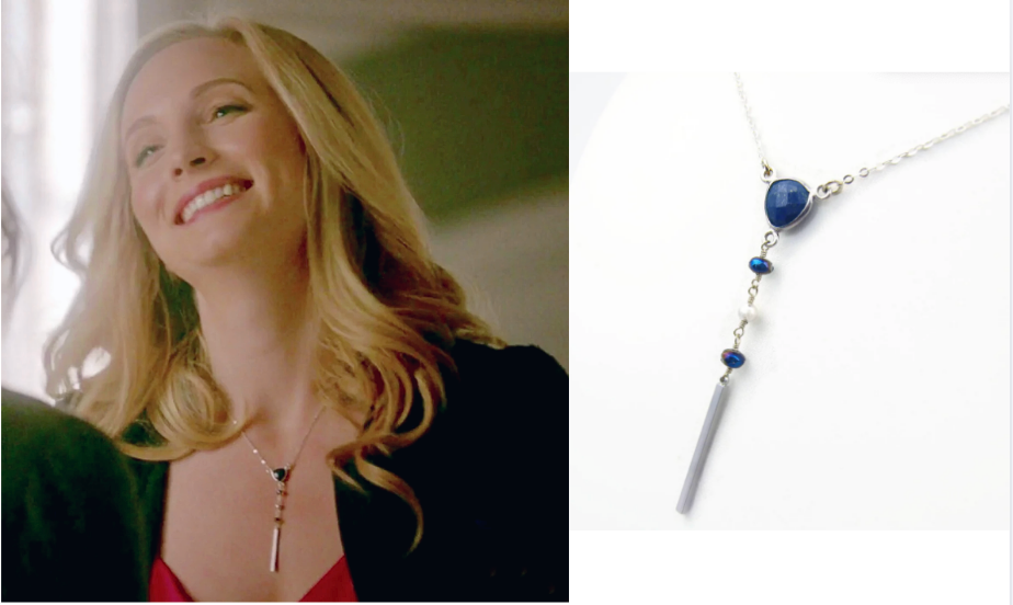 Actress wearing Sienna Grace Jewelry's Lapis Lazuli Necklace on TV show The Vampire Diaries