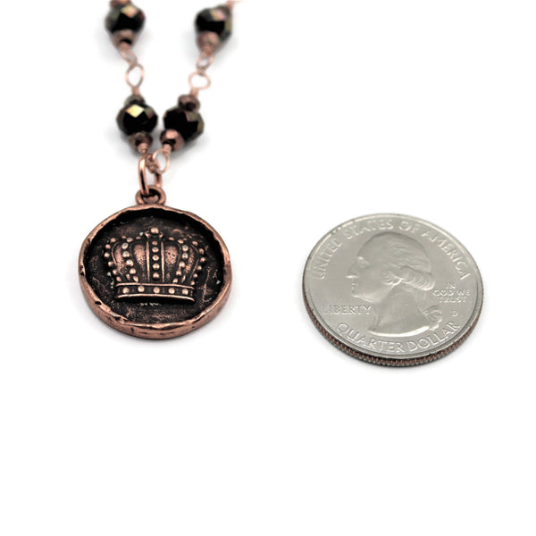 Copper Crown Necklace Wire Wrapped Swarovski Crystal Chain - Sienna Grace Jewelry
