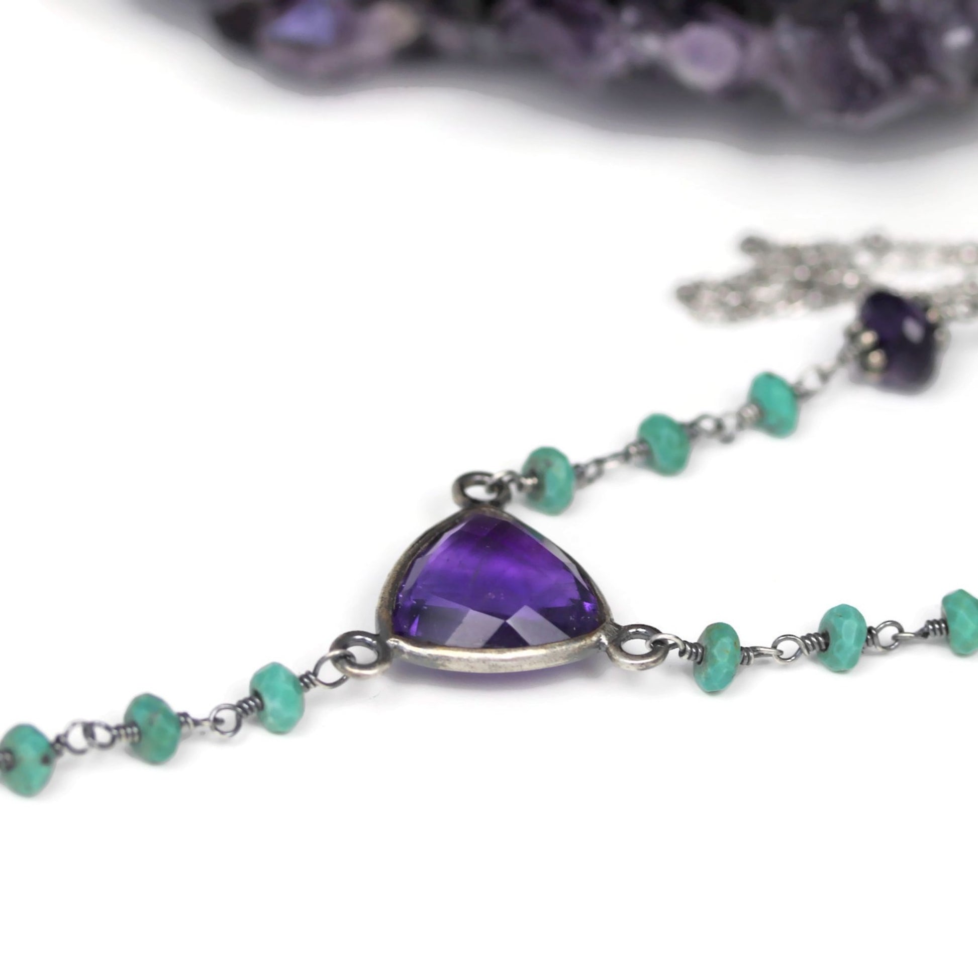 Amethyst and Turquoise Sterling Silver Y Necklace Layering Jewelry - Sienna Grace Jewelry