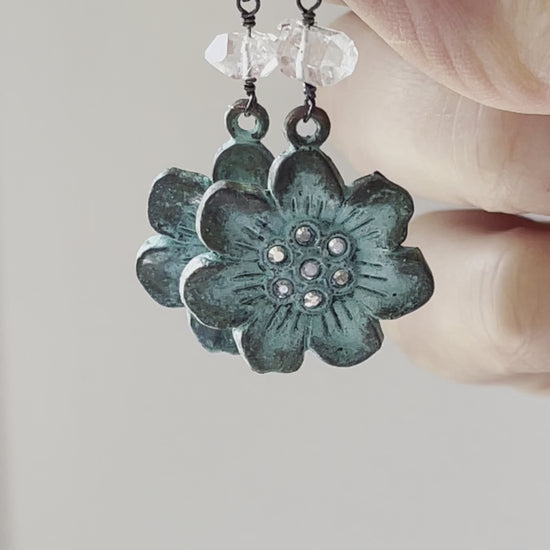 Verdigris Flower Sakura Blossom Earrings - Sienna Grace Jewelry