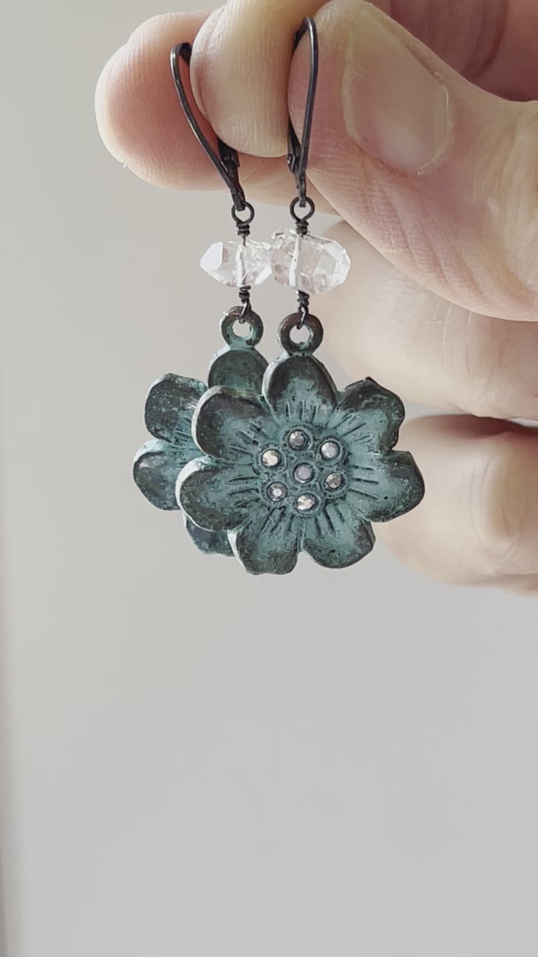 Verdigris Flower Sakura Blossom Earrings - Sienna Grace Jewelry