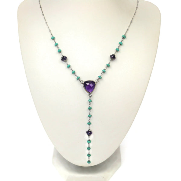Amethyst and Turquoise Sterling Silver Y Necklace Layering Jewelry - Sienna Grace Jewelry