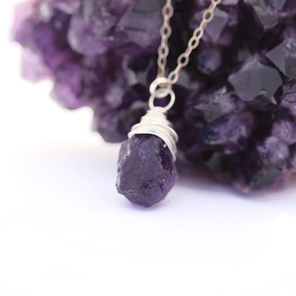 Raw Purple Amethyst Necklace Sterling Silver Chain - Sienna Grace Jewelry | Pretty Little Handcrafted Sparkles