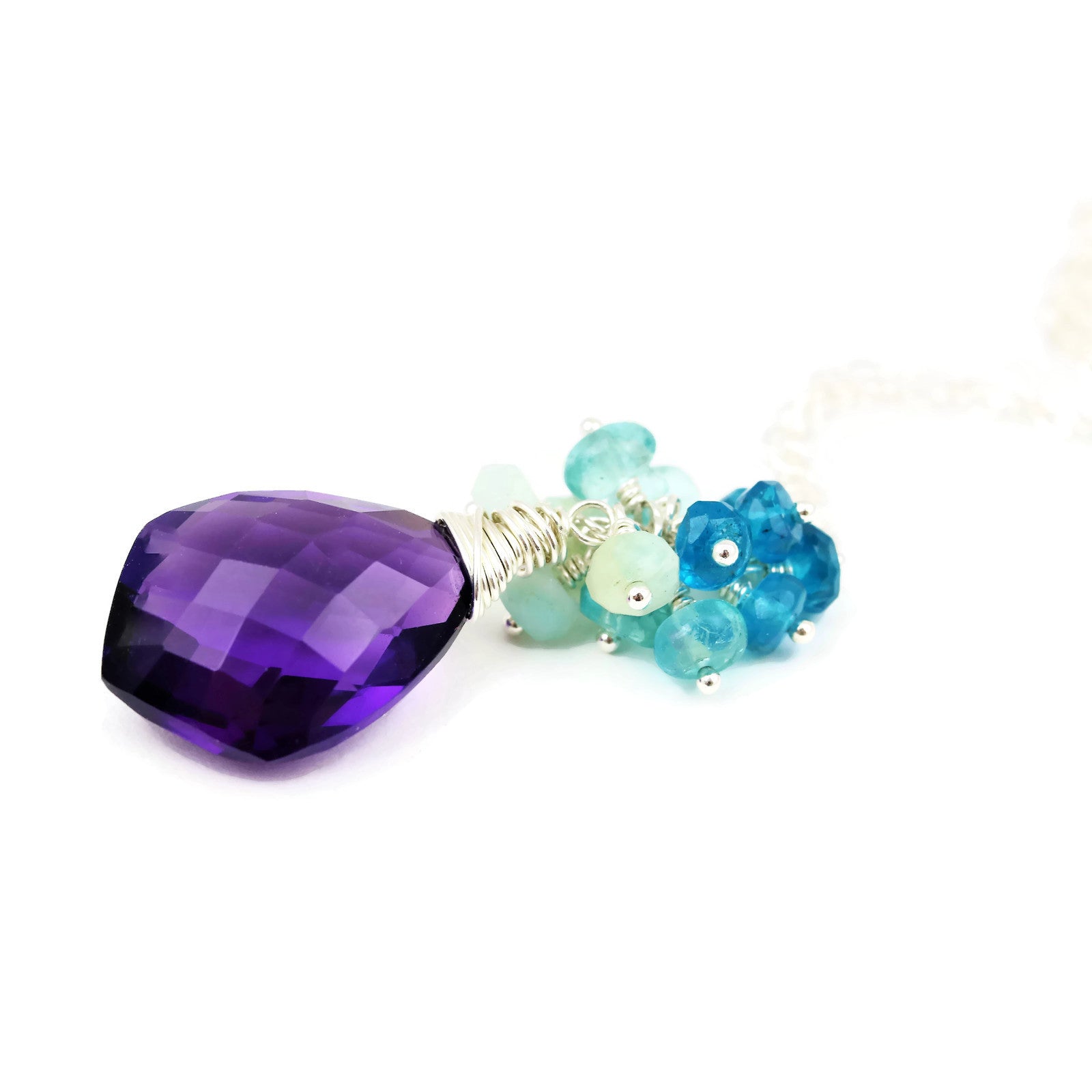 Purple Amethyst Quartz Cluster Necklace Sterling Silver - Sienna Grace Jewelry | Pretty Little Handcrafted Sparkles