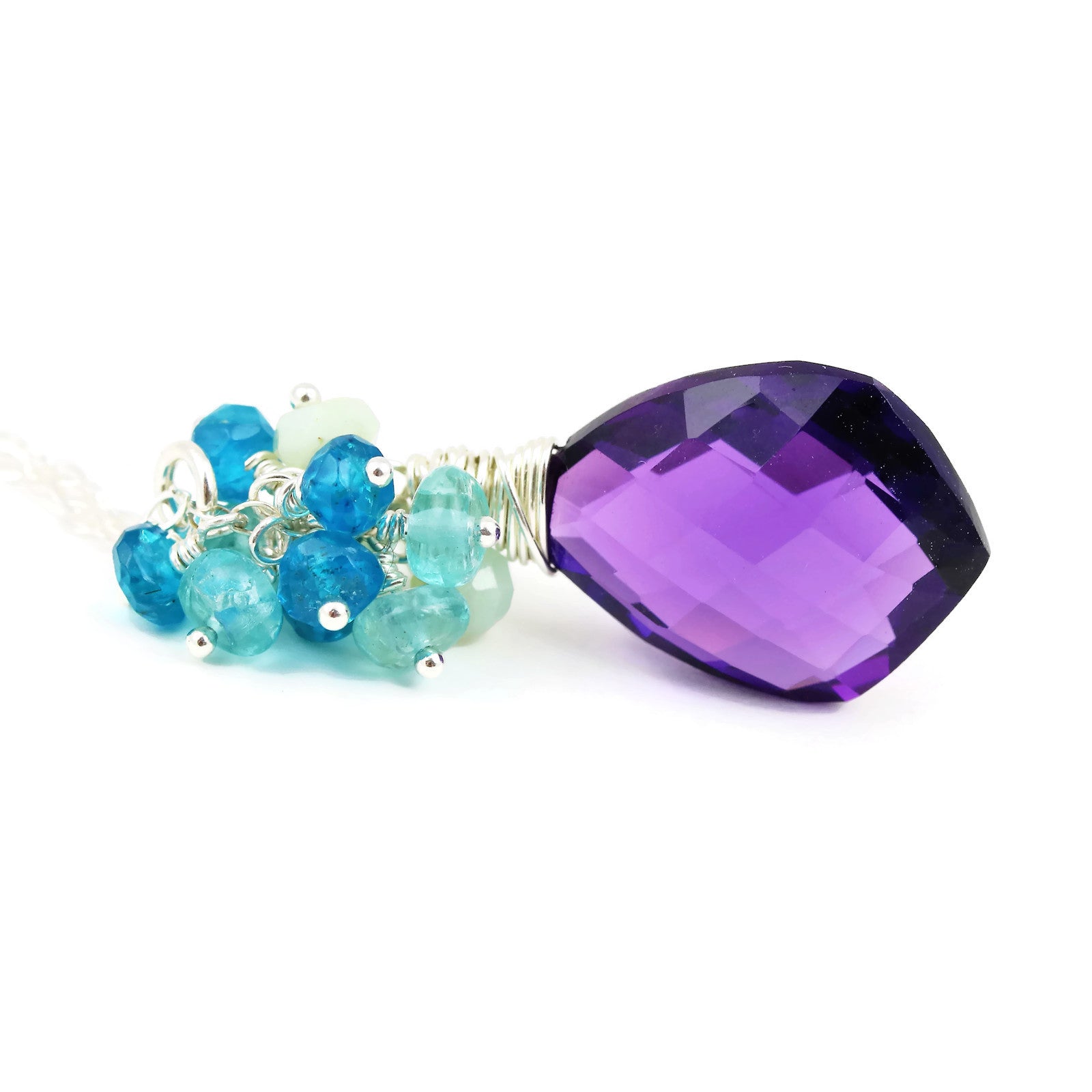 Purple Amethyst Quartz Cluster Necklace Sterling Silver - Sienna Grace Jewelry | Pretty Little Handcrafted Sparkles