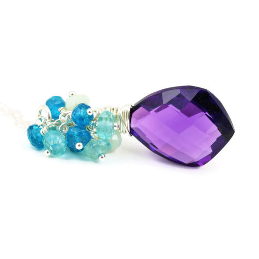 Purple Amethyst Quartz Cluster Necklace Sterling Silver - Sienna Grace Jewelry | Pretty Little Handcrafted Sparkles